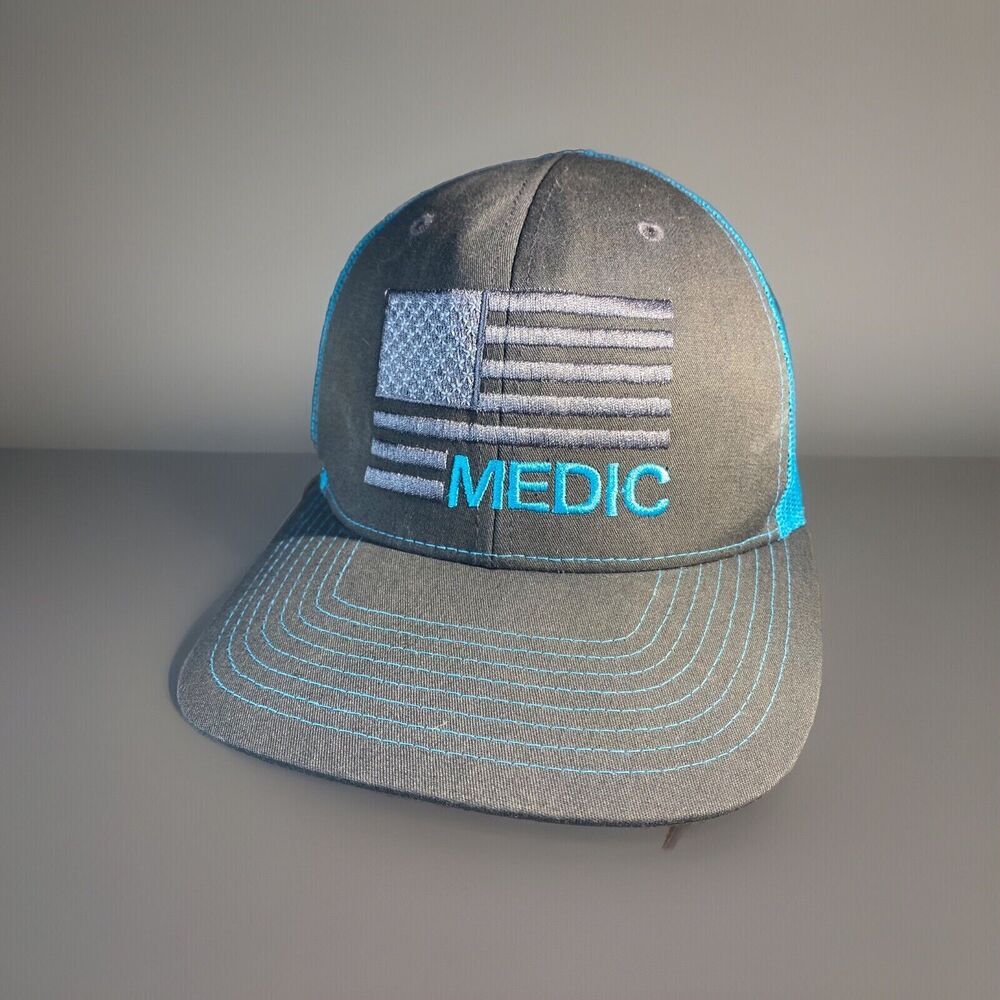 Medic Hat Unisex Gray Blue Adjustable Trucker Mesh Baseball Cap Logo
